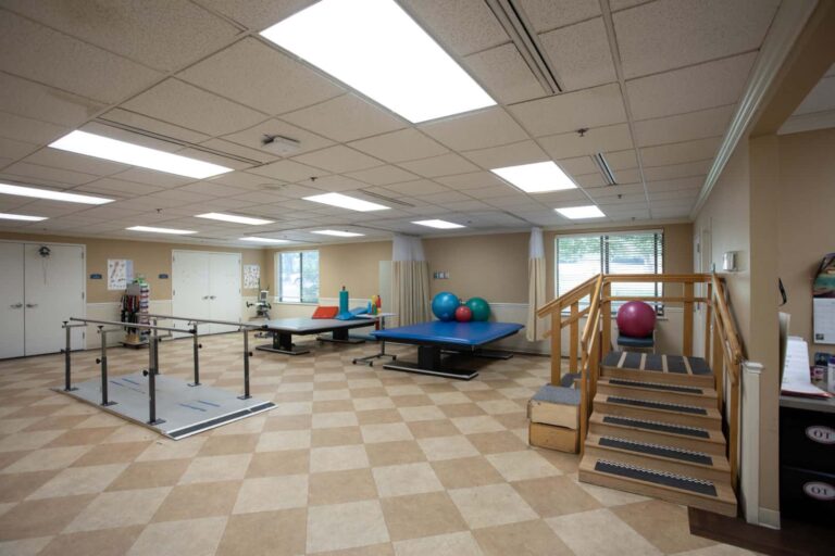 Inside the gym of CareOne at Oradell, an Oradell rehab center.
