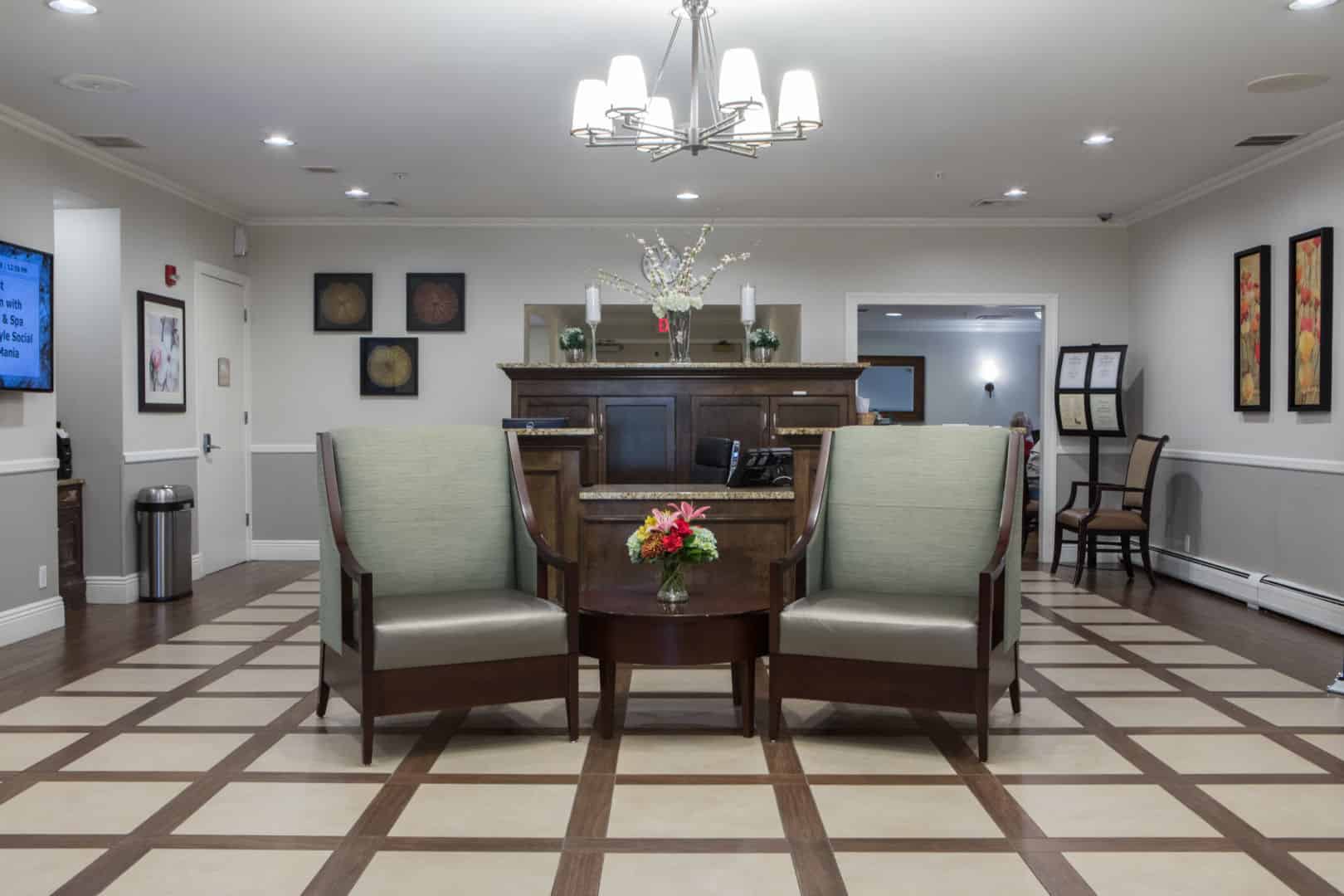 Inside the common areas of CareOne at Valley, a Westwood rehab center.