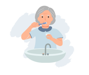 a senior woman brushes her teeth