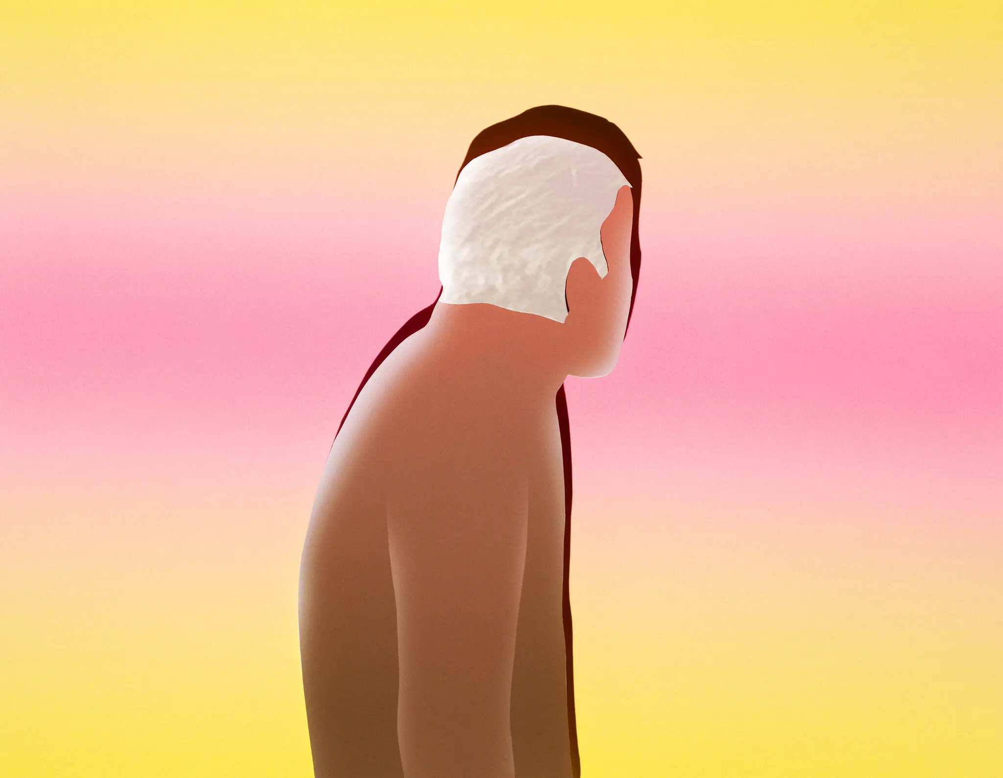 Cartoon of older man, no facial features